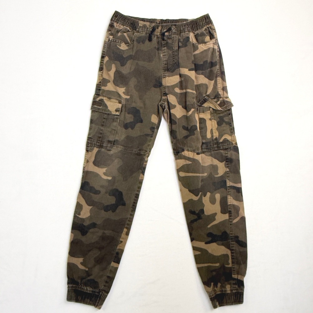 Phat Farm Boys Camo Cargo Jogger Canvas Pants Stretch Green Brown XL 18